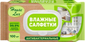 Салфетки влажные House Lux (очищающие, антибактериальные, 100 шт/уп) 77011